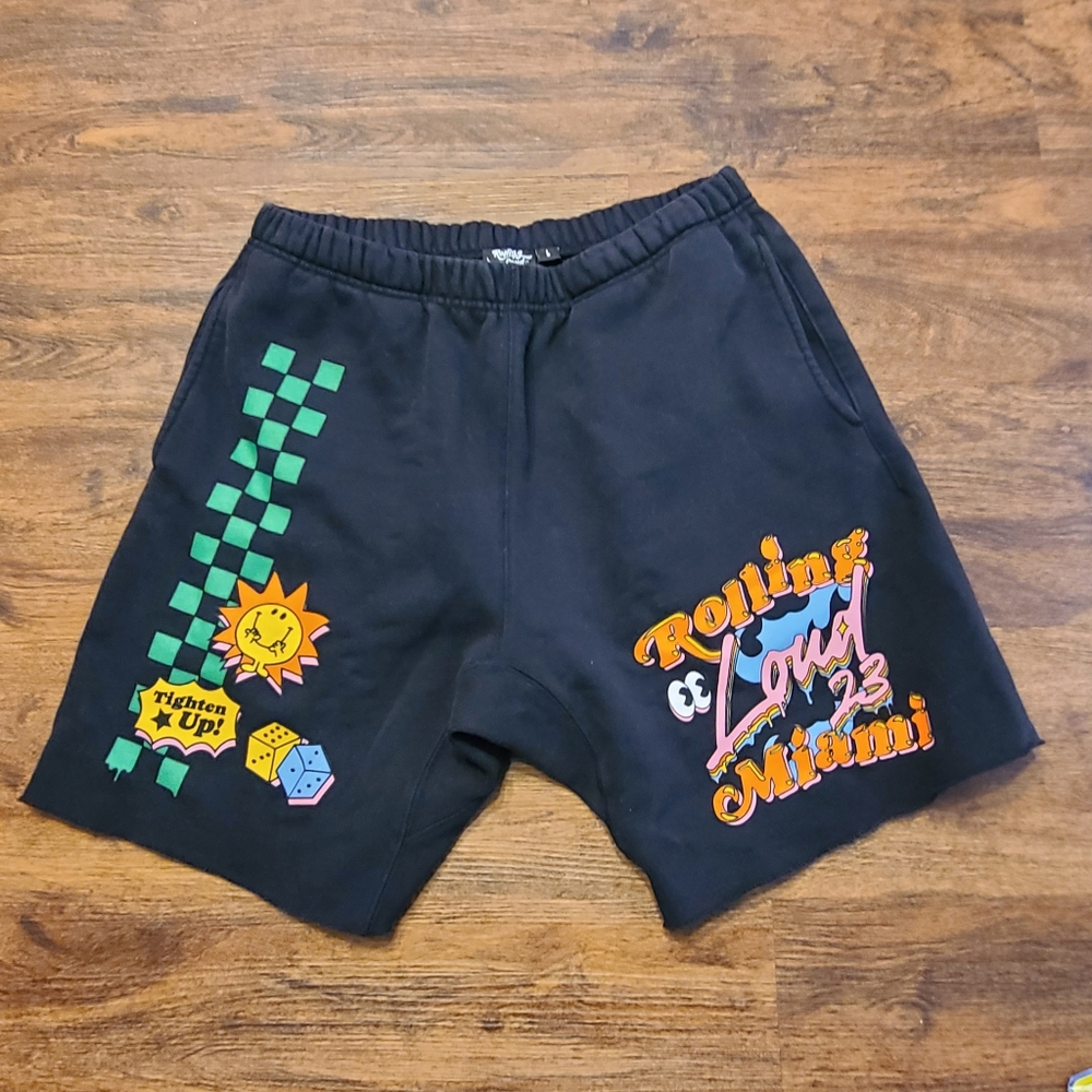 Rolling Loud Travis Scott Miami 23 Music Fest Black Graphic Shorts L